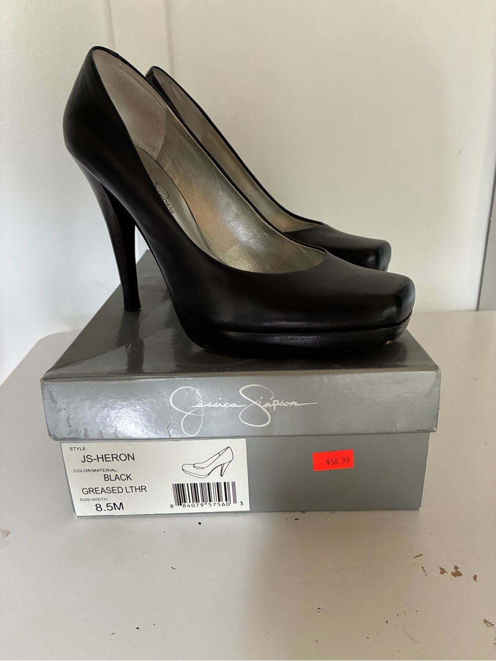 Jessica Simpson Heron Black Leather Platform Stiletto Pumps